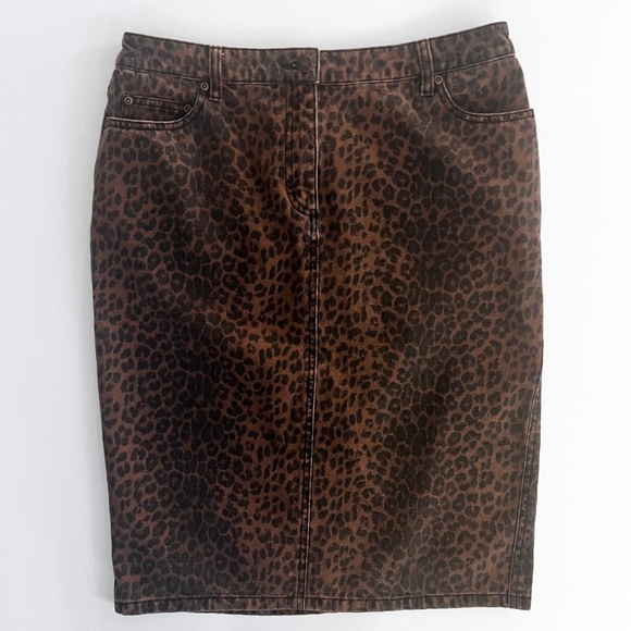 Jeanology Vintage Leopard Print Denim Jean Skirt Brown/Black Size 10 EUC — Y2K - Picture 1 of 8